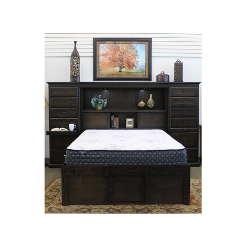 Mission Mid Wall with Panel Headboard and Side Piers with 6 Drawers