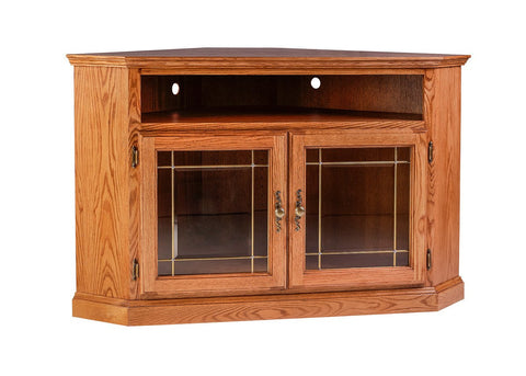 Forest Designs Traditional Oak Corner TV Cart with Glass Doors: 51W x 32H x 32D