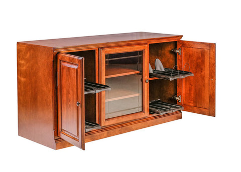Forest Designs Traditional Alder TV Stand with Media Storage and V-Groove Glass: 56W x 30H x 21D